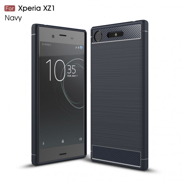 Чехол накладка Carbon Fiber для Sony Xperia XZ1 (темно-синий)