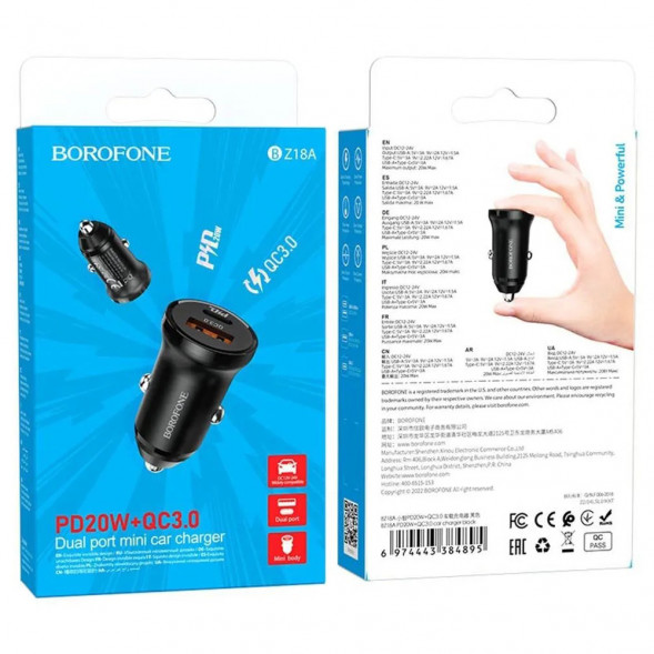 Автомобильное зарядное устройство BOROFONE BZ18A PD20W + QC3.0 (черный)