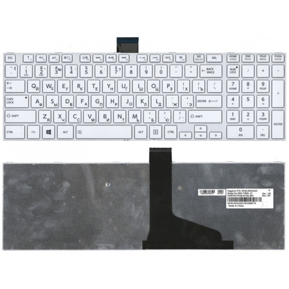 Клавиатура для ноутбука Toshiba L850 L875 L870 L855 (белая) c белой рамкой 004299