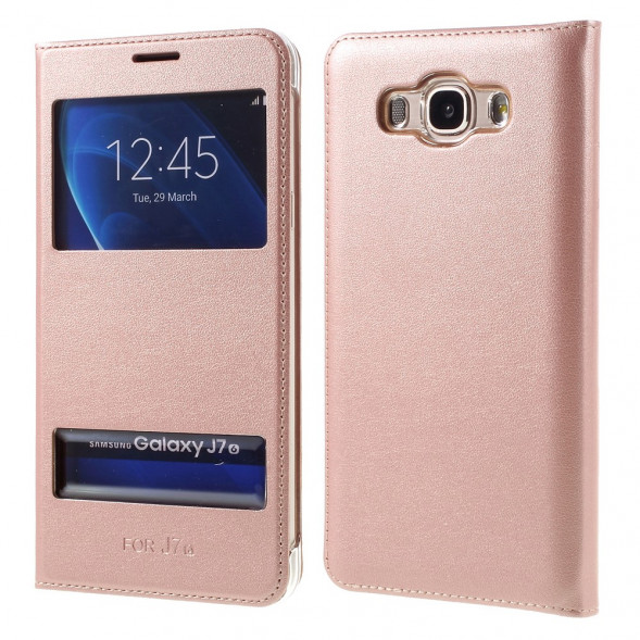 Чехол с окнами информации для Samsung Galaxy J7 (2016) SM-J710F (Розовое золото)